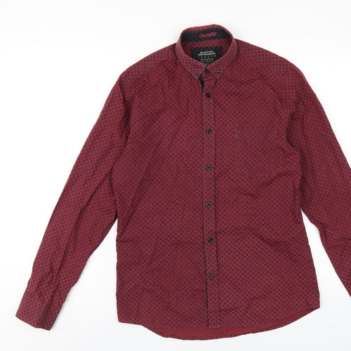 Burton Mens Red Geometric Cotton Button-Up Size S Collared Button