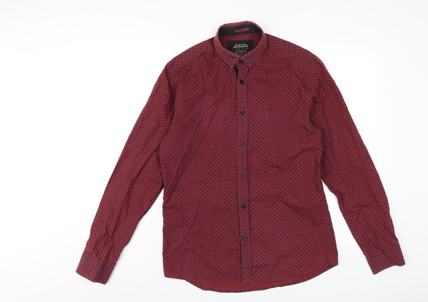 Burton Mens Red Geometric Cotton Button-Up Size S Collared Button