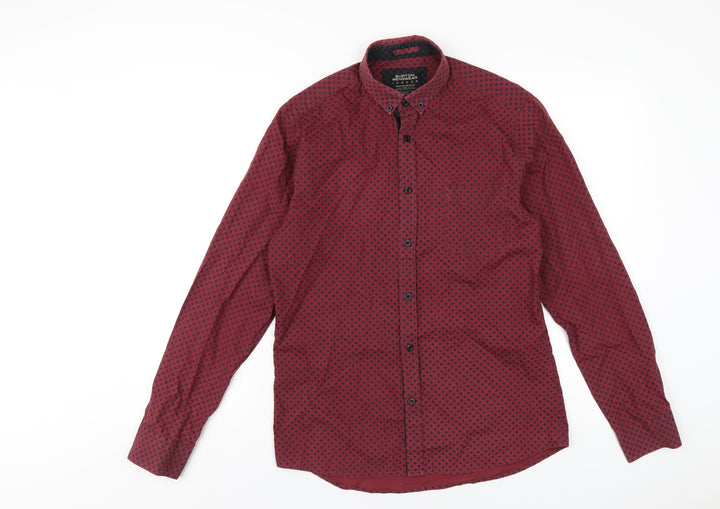 Burton Mens Red Geometric Cotton Button-Up Size S Collared Button