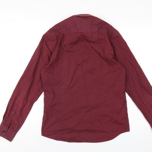 Burton Mens Red Geometric Cotton Button-Up Size S Collared Button