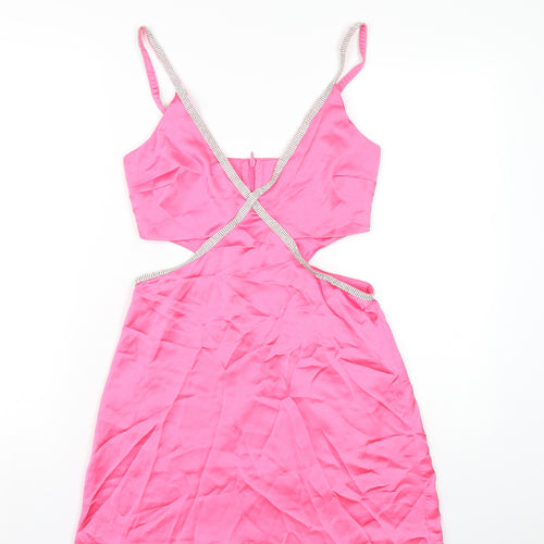 Stradivarius Womens Pink Polyester A-Line Size S V-Neck Zip