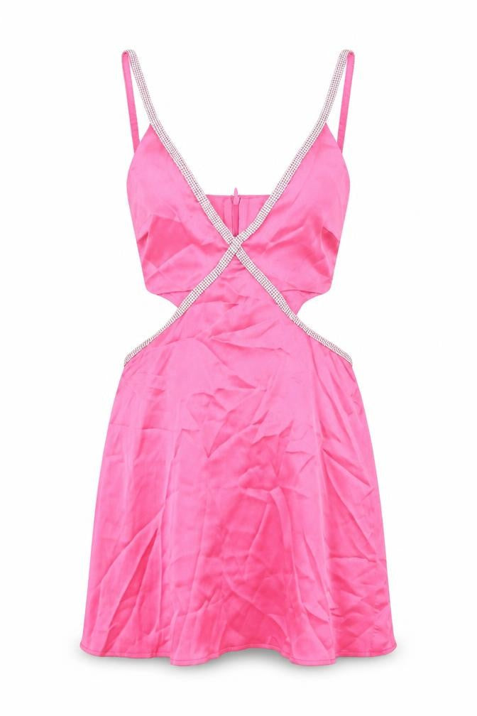 Front view of Stradivarius women’s pink polyester a-line, size S, v-neck zip