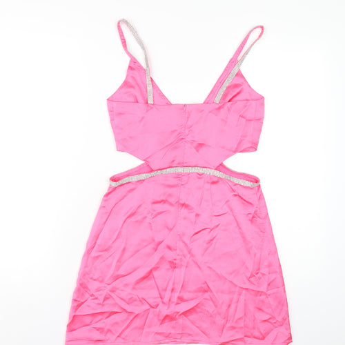 Stradivarius Womens Pink Polyester A-Line Size S V-Neck Zip