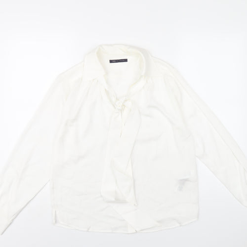 Marks and Spencer Womens White Polyester Basic Button-Up Size 8 V-Neck