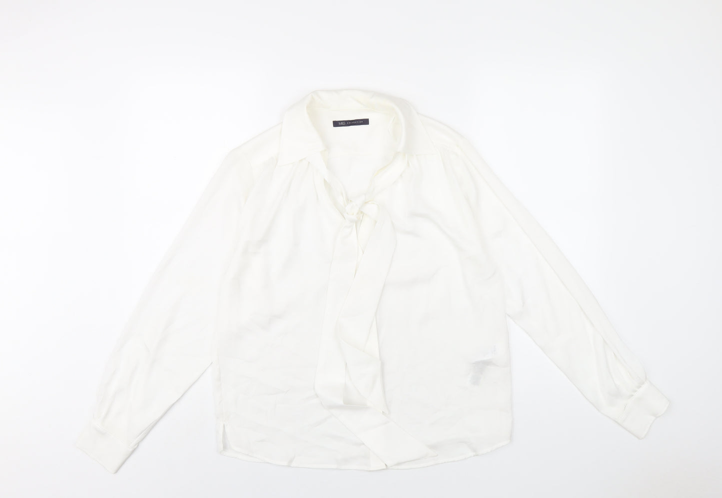 Marks and Spencer Womens White Polyester Basic Button-Up Size 8 V-Neck