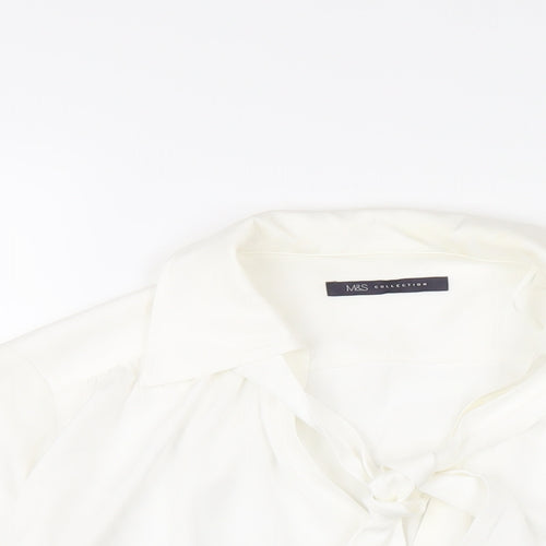 Marks and Spencer Womens White Polyester Basic Button-Up Size 8 V-Neck
