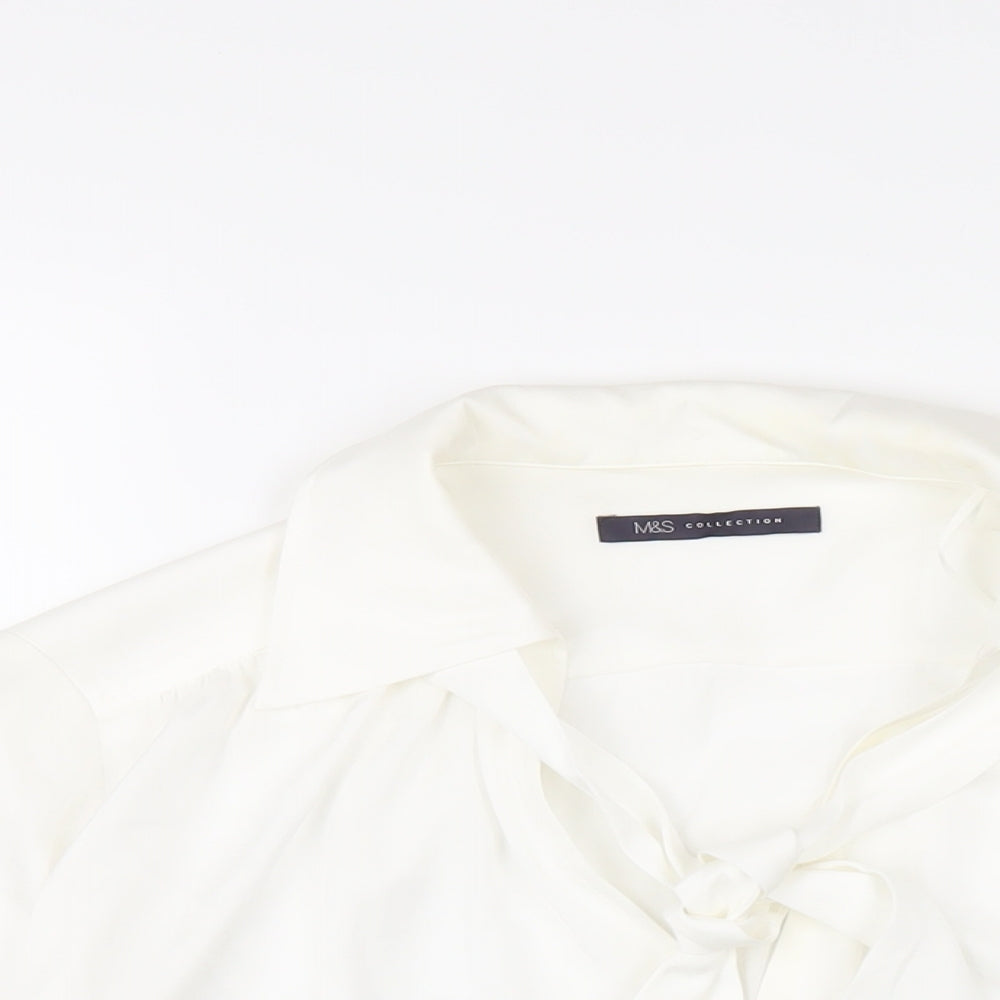 Marks and Spencer Womens White Polyester Basic Button-Up Size 8 V-Neck