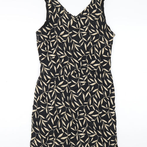 Marks and Spencer Womens Black Geometric Viscose Tank Dress Size 14 V-Neck Zip