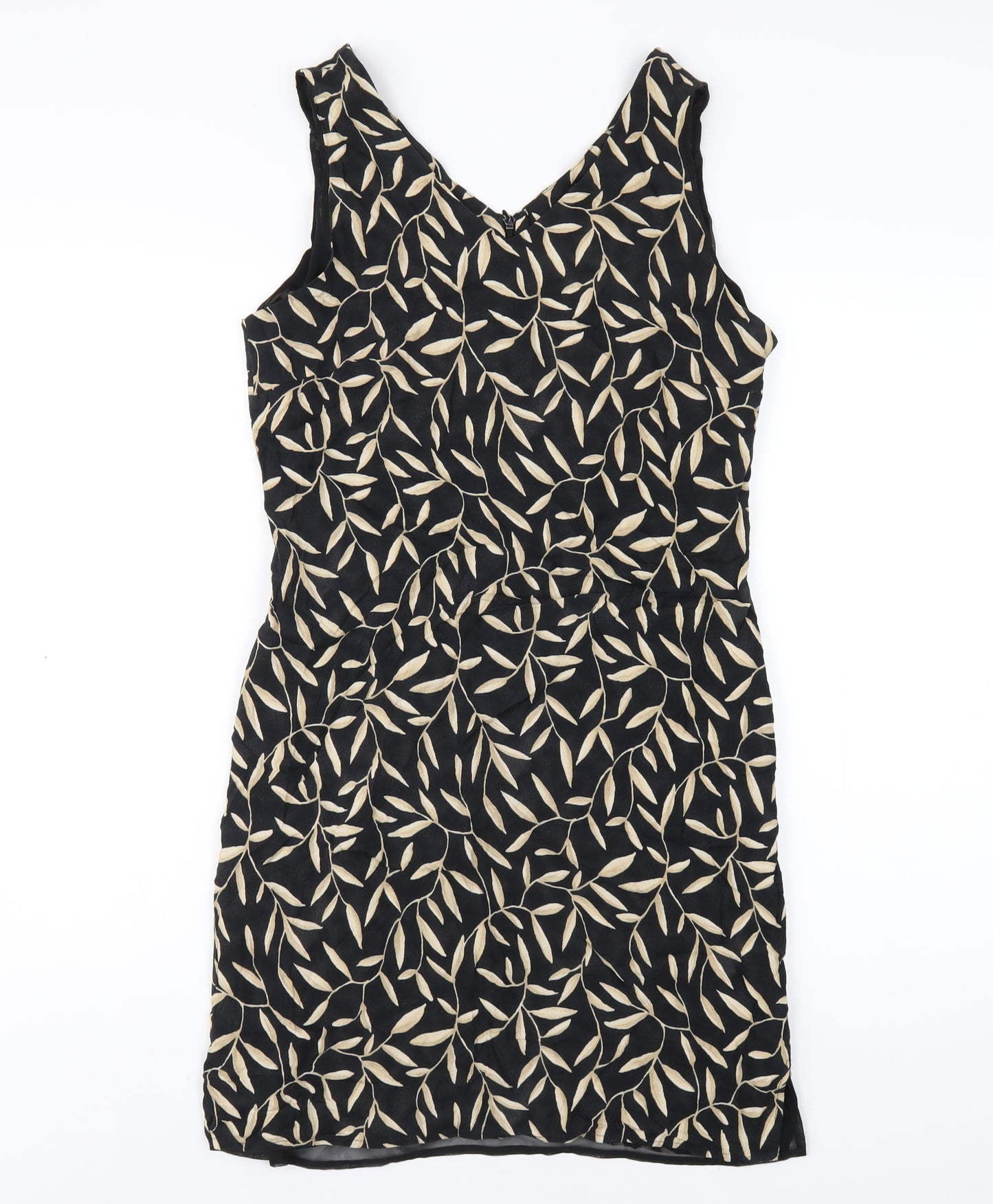 Marks and Spencer Womens Black Geometric Viscose Tank Dress Size 14 V-Neck Zip