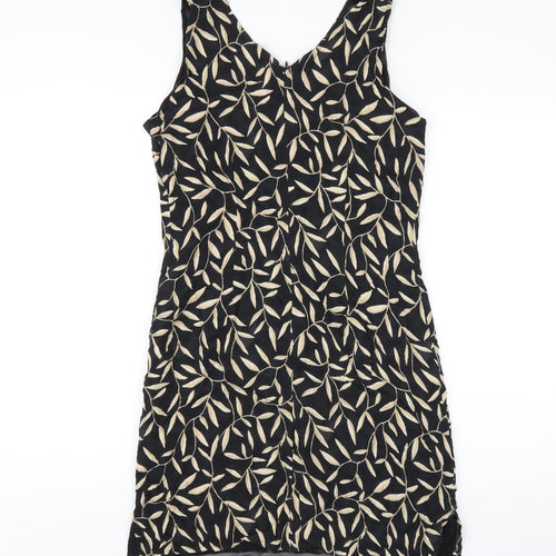 Marks and Spencer Womens Black Geometric Viscose Tank Dress Size 14 V-Neck Zip