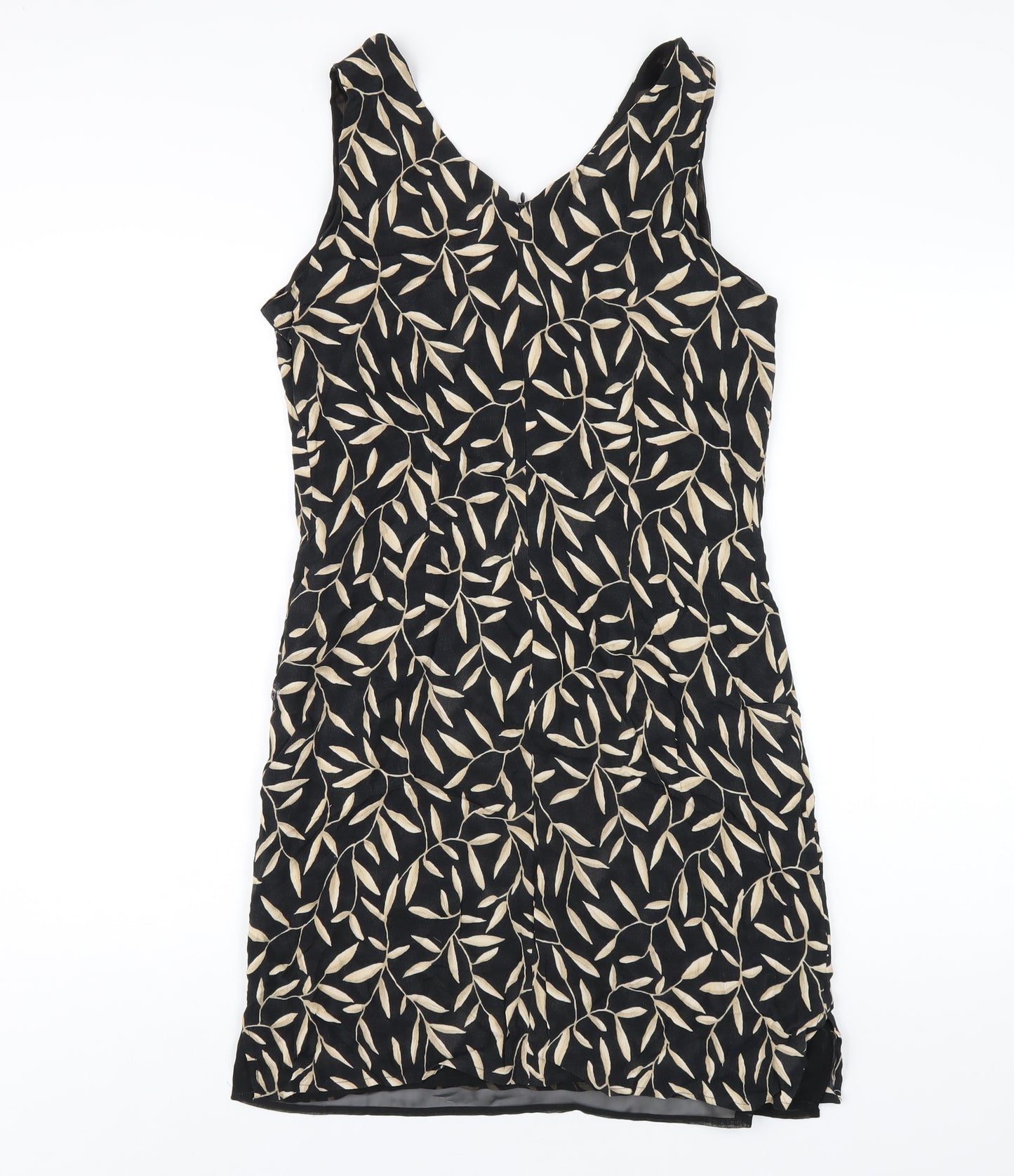 Marks and Spencer Womens Black Geometric Viscose Tank Dress Size 14 V-Neck Zip