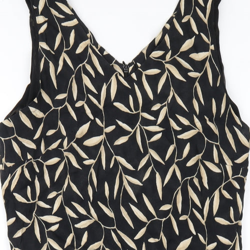 Marks and Spencer Womens Black Geometric Viscose Tank Dress Size 14 V-Neck Zip