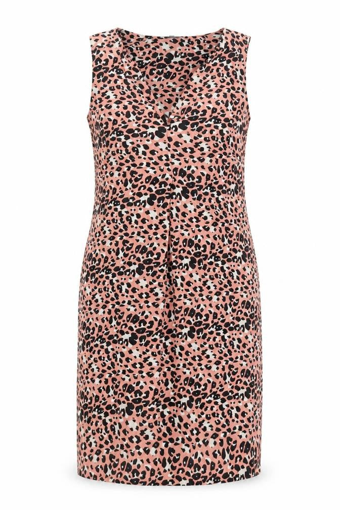 Front view of Principles women’s pink geometric viscose tank dress, size UK 16, v-neck pullover