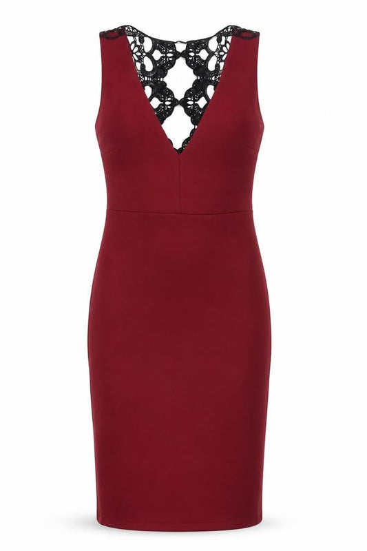 Front view of New Look women’s red polyester bodycon, size UK 10, v-neck zip