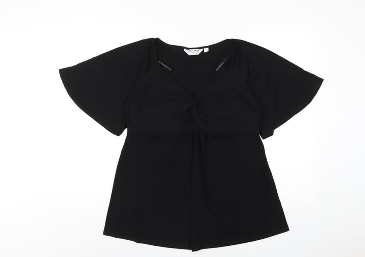 Dorothy Perkins Womens Black Polyester Basic T-Shirt Size 12 V-Neck