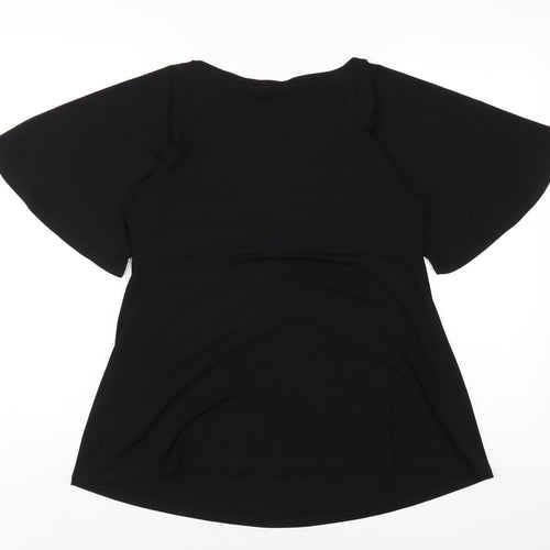 Dorothy Perkins Womens Black Polyester Basic T-Shirt Size 12 V-Neck