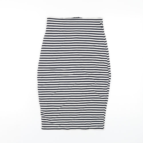 Jane Norman Womens Blue Striped Polyester Straight & Pencil Skirt Size 24 in Zip