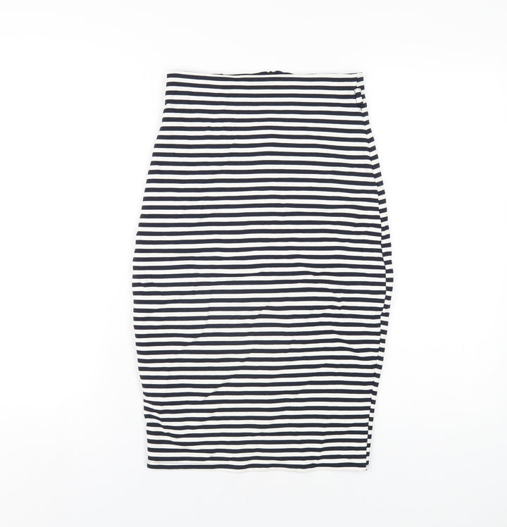 Jane Norman Womens Blue Striped Polyester Straight & Pencil Skirt Size 24 in Zip