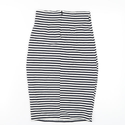Jane Norman Womens Blue Striped Polyester Straight & Pencil Skirt Size 24 in Zip