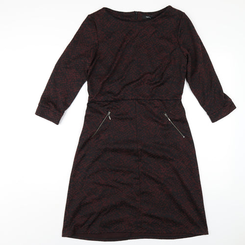 M&Co Womens Red Geometric Polyester A-Line Size 12 Round Neck Zip