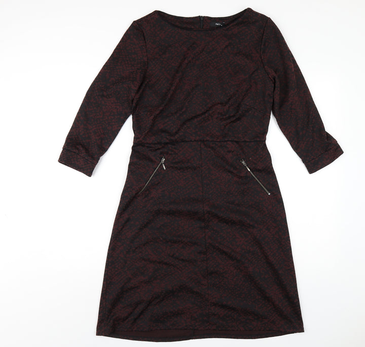 M&Co Womens Red Geometric Polyester A-Line Size 12 Round Neck Zip