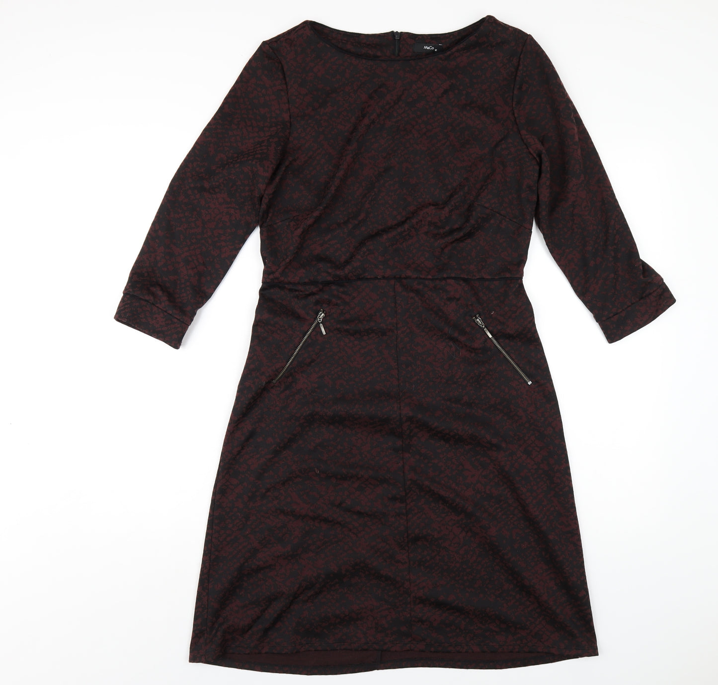 M&Co Womens Red Geometric Polyester A-Line Size 12 Round Neck Zip