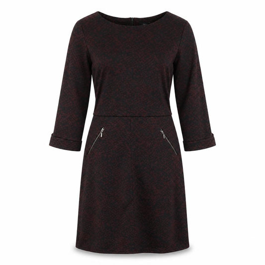Front view of M&Co women’s red geometric polyester a-line, size UK 12, round neck zip