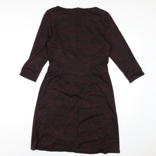 M&Co Womens Red Geometric Polyester A-Line Size 12 Round Neck Zip