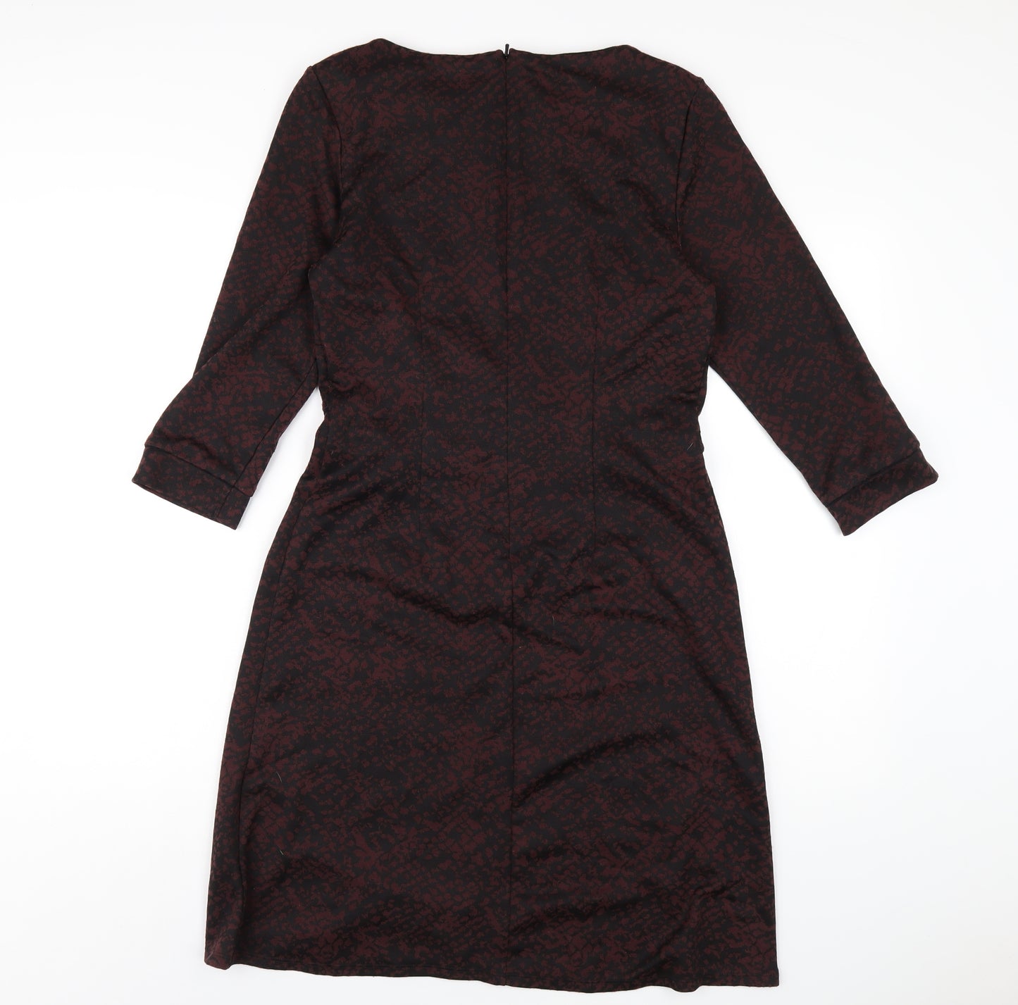 M&Co Womens Red Geometric Polyester A-Line Size 12 Round Neck Zip