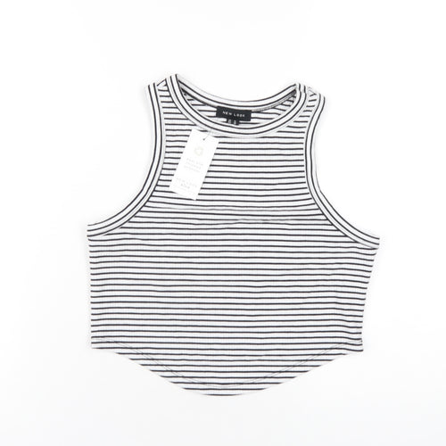 New Look Womens White Striped Polyester Cropped Tank Size 12 Round Neck