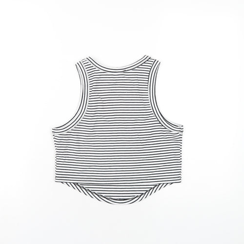 New Look Womens White Striped Polyester Cropped Tank Size 12 Round Neck