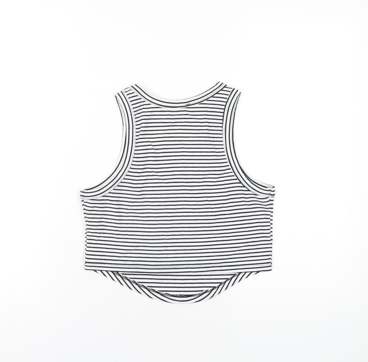 New Look Womens White Striped Polyester Cropped Tank Size 12 Round Neck