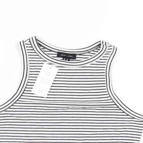 New Look Womens White Striped Polyester Cropped Tank Size 12 Round Neck