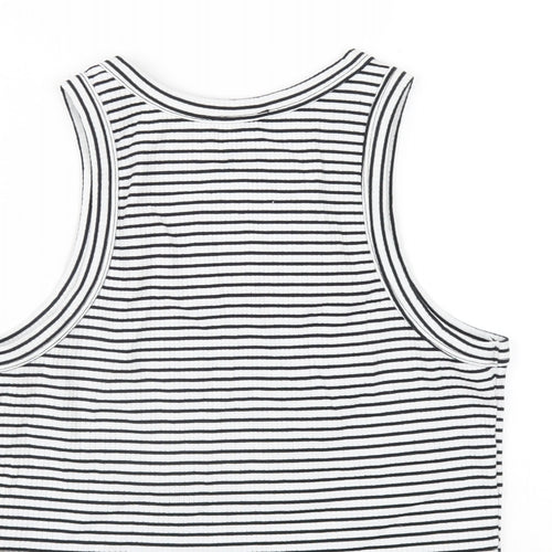 New Look Womens White Striped Polyester Cropped Tank Size 12 Round Neck
