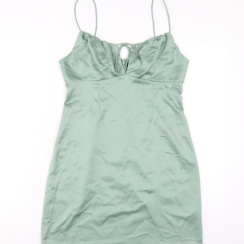 Topshop Womens Green Polyester A-Line Size 12 Scoop Neck Zip