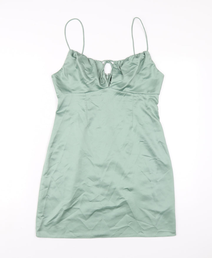 Topshop Womens Green Polyester A-Line Size 12 Scoop Neck Zip