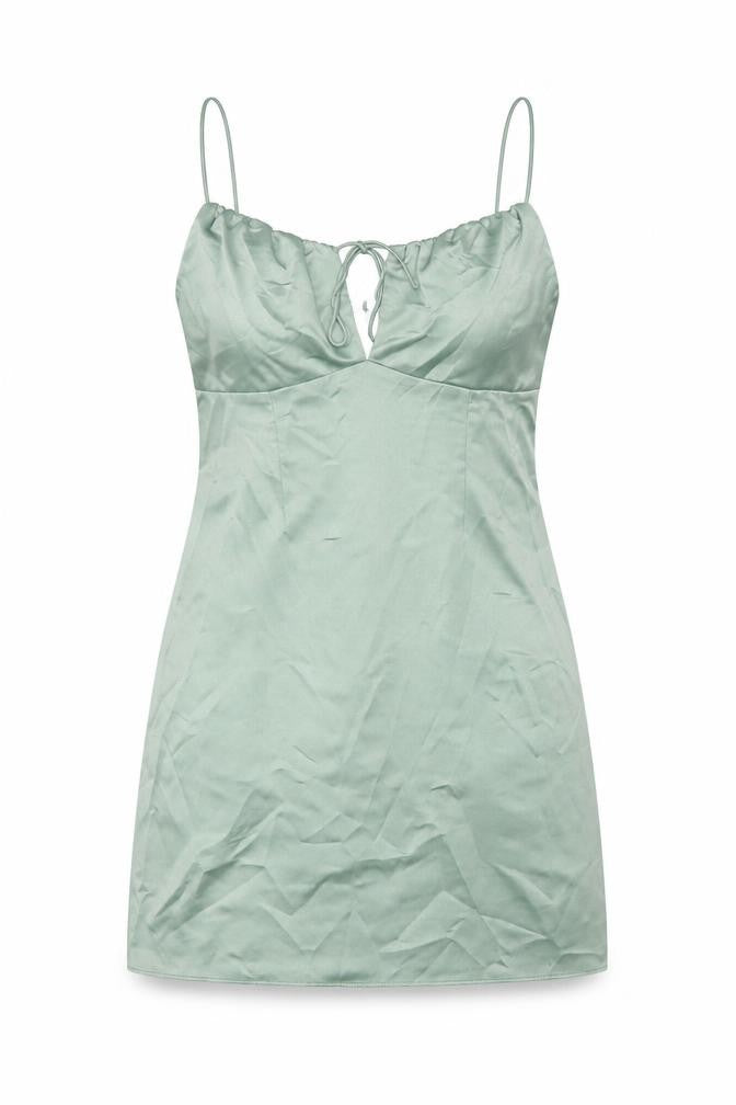 Front view of Topshop women’s green polyester a-line, size UK 12, scoop neck zip