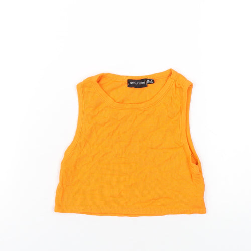 PRETTYLITTLETHING Womens Orange Polyester Cropped Tank Size 6 Round Neck
