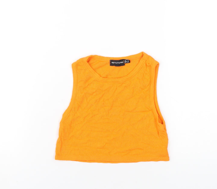 PRETTYLITTLETHING Womens Orange Polyester Cropped Tank Size 6 Round Neck