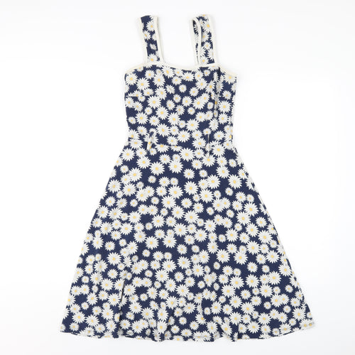 Dorothy Perkins Womens Blue Floral Cotton A-Line Size 6 Square Neck Pullover