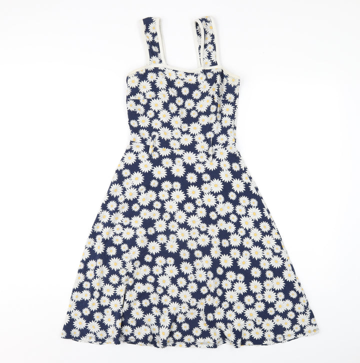 Dorothy Perkins Womens Blue Floral Cotton A-Line Size 6 Square Neck Pullover