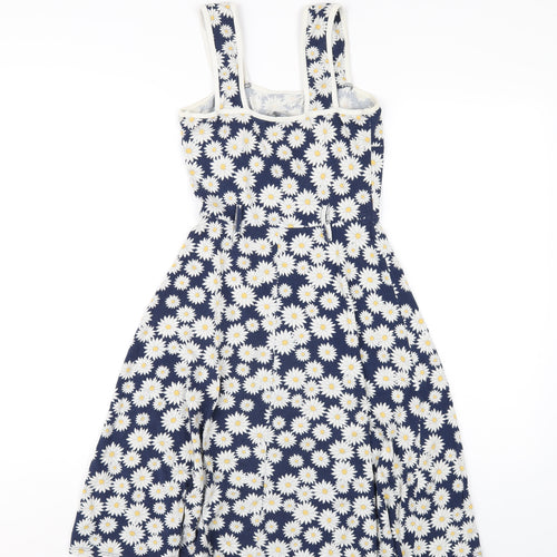 Dorothy Perkins Womens Blue Floral Cotton A-Line Size 6 Square Neck Pullover