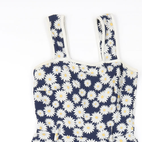 Dorothy Perkins Womens Blue Floral Cotton A-Line Size 6 Square Neck Pullover
