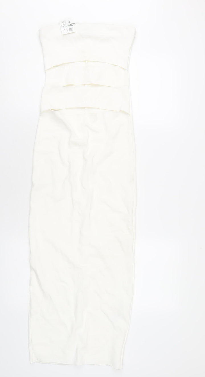 Zara Womens White Viscose Bodycon Size S Square Neck Pullover