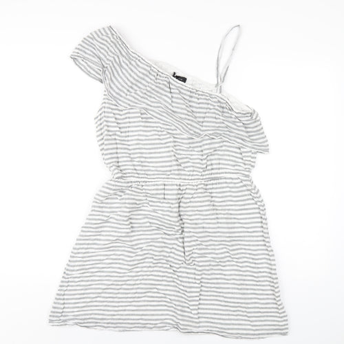 New Look Womens Grey Striped Cotton A-Line Size 14 One Shoulder Pullover