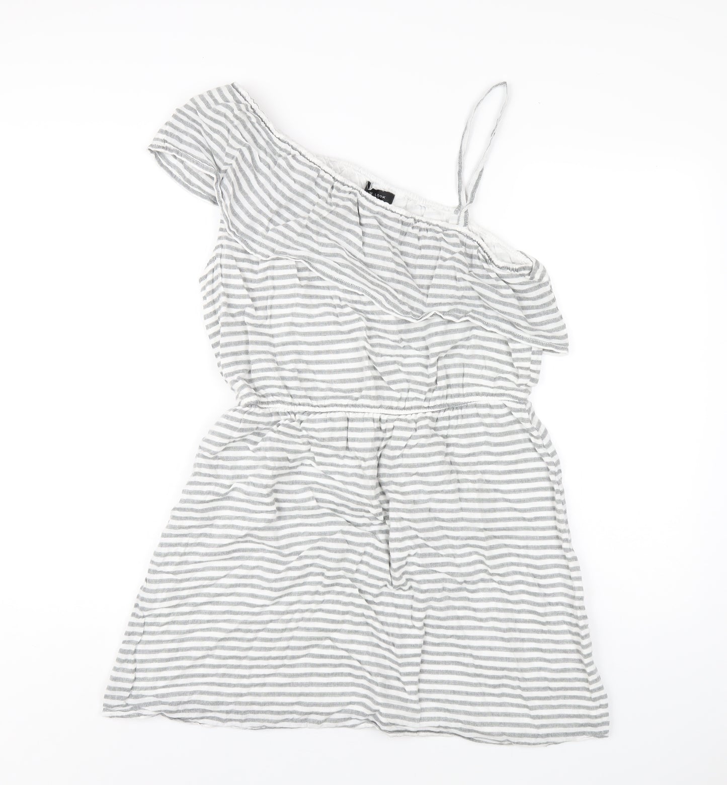 New Look Womens Grey Striped Cotton A-Line Size 14 One Shoulder Pullover