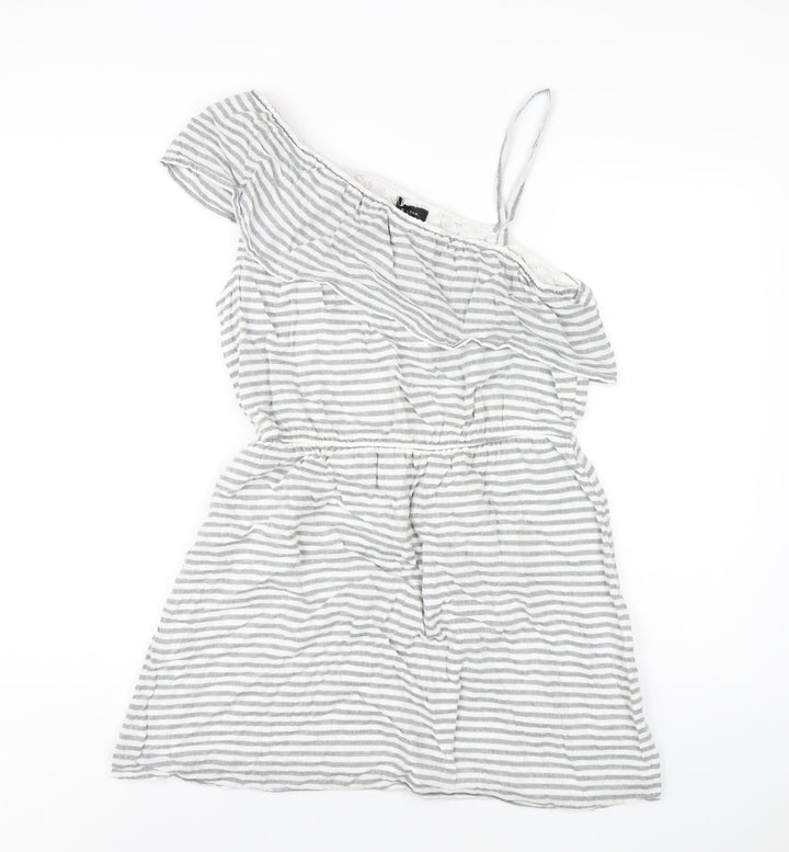 New Look Womens Grey Striped Cotton A-Line Size 14 One Shoulder Pullover
