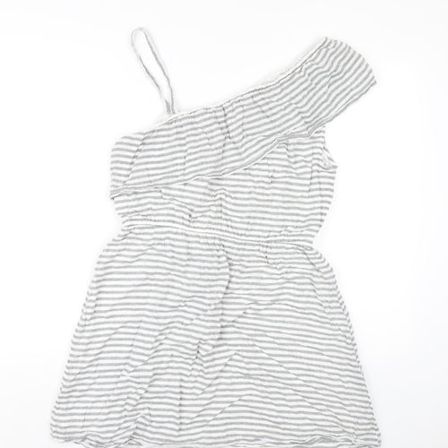 New Look Womens Grey Striped Cotton A-Line Size 14 One Shoulder Pullover