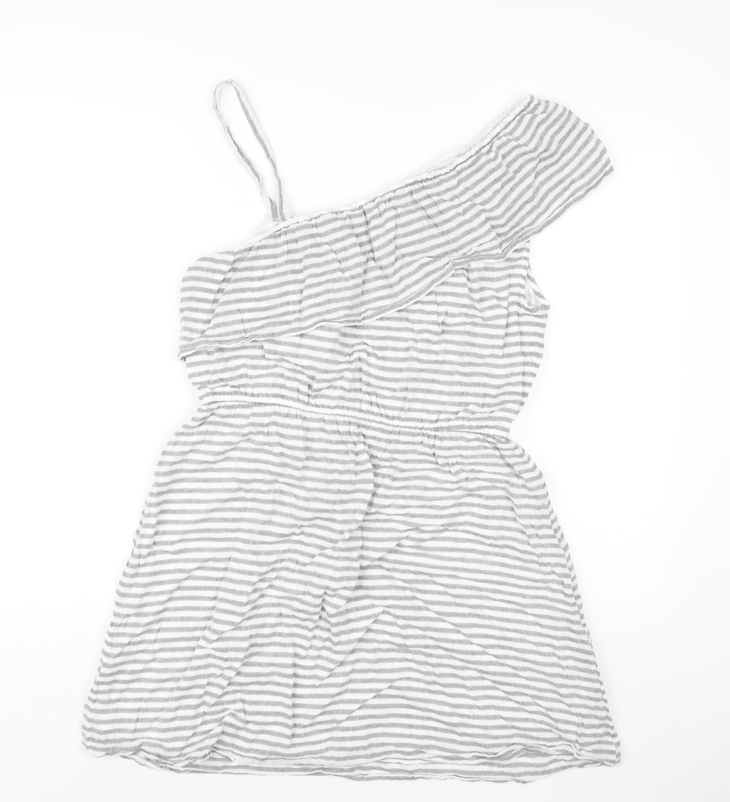 New Look Womens Grey Striped Cotton A-Line Size 14 One Shoulder Pullover