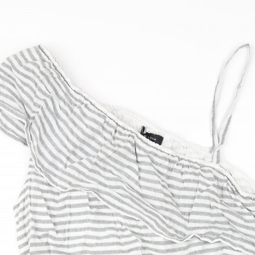 New Look Womens Grey Striped Cotton A-Line Size 14 One Shoulder Pullover